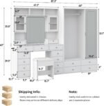87" W Large Vanity Desk with LED Mirror & Wardrobe, White - Image 2