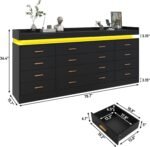 jiteentarou 16 Drawer Dresser with Charging Station and LED Lights, Modern Chest of Drawers with Power Outlet, Organizer Cabinet for Bedroom, Living Room, Entryway, Black - Image 2