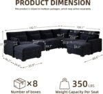 WorthFurni 142.1'' Modular Sectional Sofa, L Shaped Oversized Extra Deep Couches for Living Room, 8-Seat Chenille Couch with Wooden Legs, Movable Ottoman, 2 Arm Pillows and 6 Lumbar Pillows, Black - Image 2