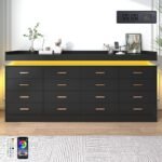 jiteentarou 16 Drawer Dresser with Charging Station and LED Lights, Modern Chest of Drawers with Power Outlet, Organizer Cabinet for Bedroom, Living Room, Entryway, Black - Image 3