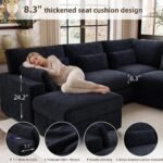 WorthFurni 142.1'' Modular Sectional Sofa, L Shaped Oversized Extra Deep Couches for Living Room, 8-Seat Chenille Couch with Wooden Legs, Movable Ottoman, 2 Arm Pillows and 6 Lumbar Pillows, Black - Image 4
