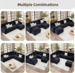 WorthFurni 142.1'' Modular Sectional Sofa, L Shaped Oversized Extra Deep Couches for Living Room, 8-Seat Chenille Couch with Wooden Legs, Movable Ottoman, 2 Arm Pillows and 6 Lumbar Pillows, Black - Image 5